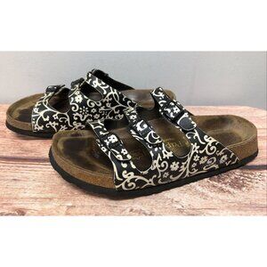 Birkenstock Papillio Triple Strap Black/White Floral Sandals Womens 40/ 9